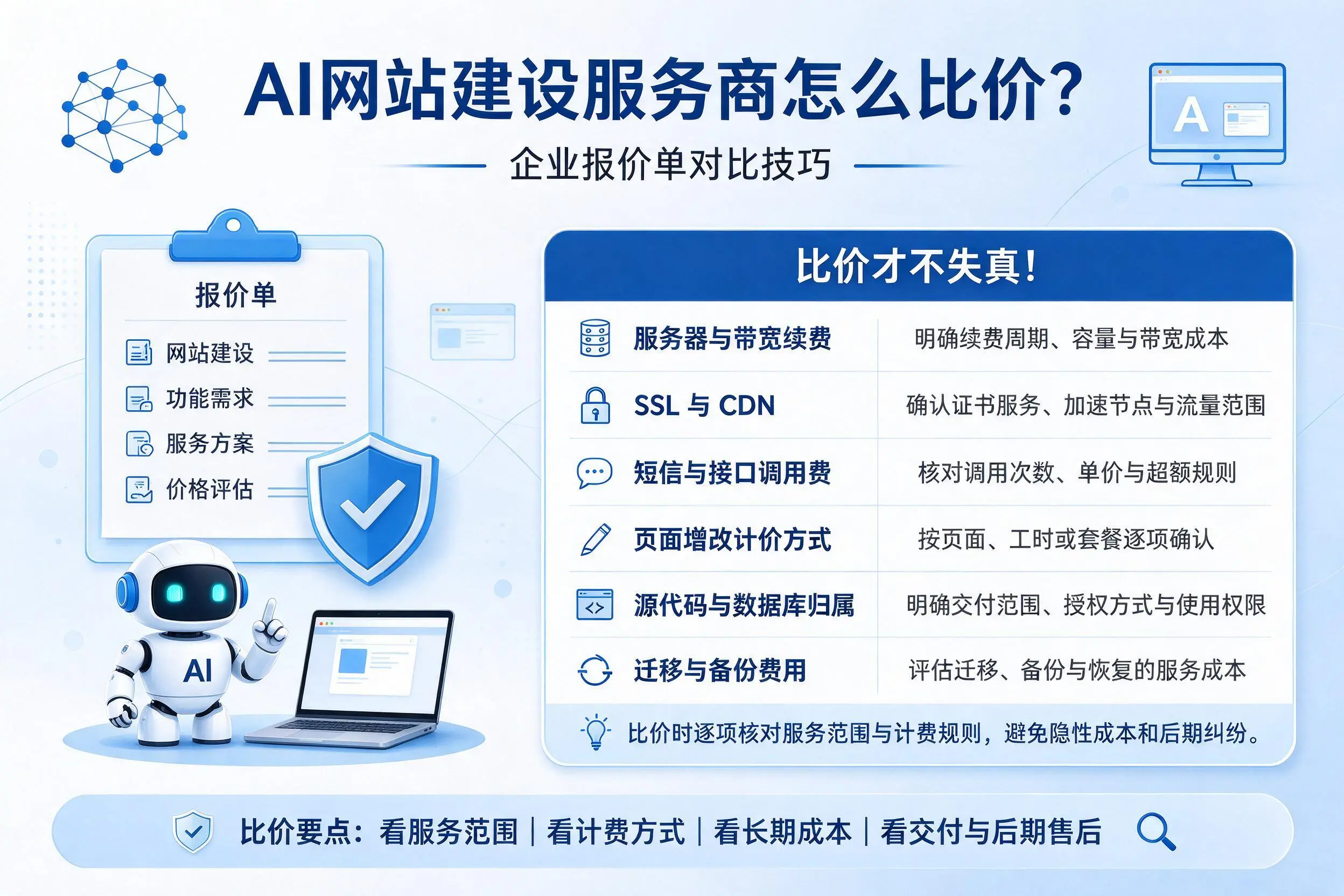 AI网站建设服务商怎么比价?亳州企业报价单对比技巧